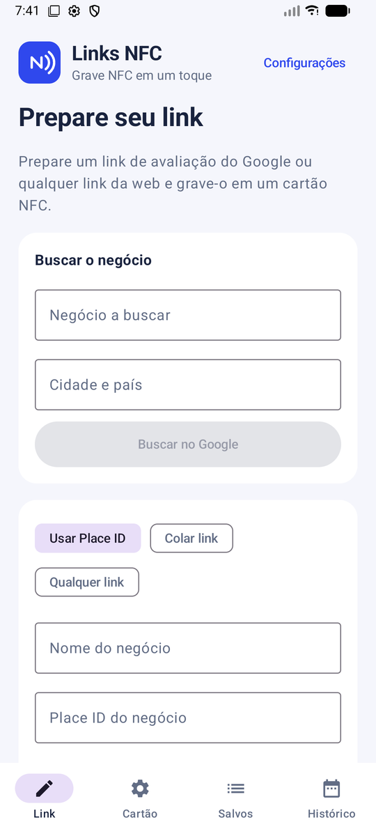 Links NFC · Prepare o link